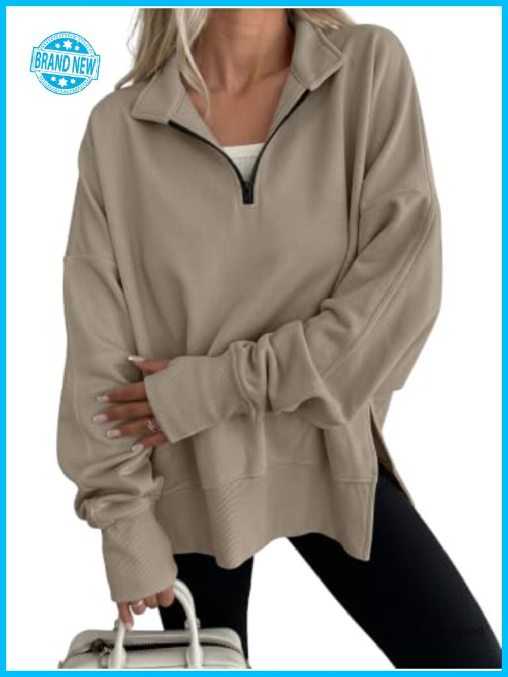 Oversized Quarter Zip Pullover Sweatshirt Stand Collar Long Sleeve
